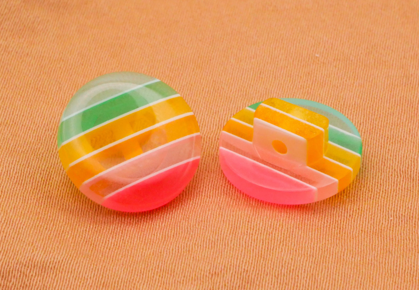 Summer Surfer Stripes Pink Yellow Green Plastic Set of Five Buttons 14mm