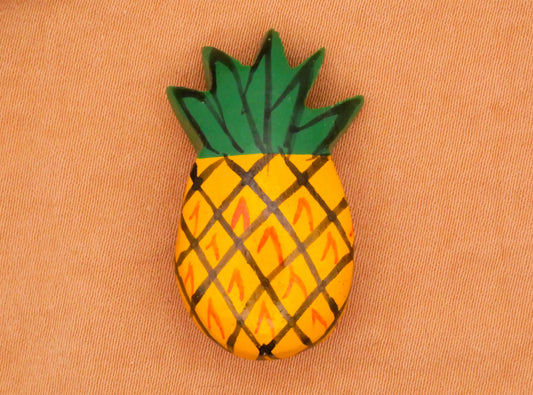 Pineapple Colorful Vintage Hand-Painted Wood Button 16x30mm