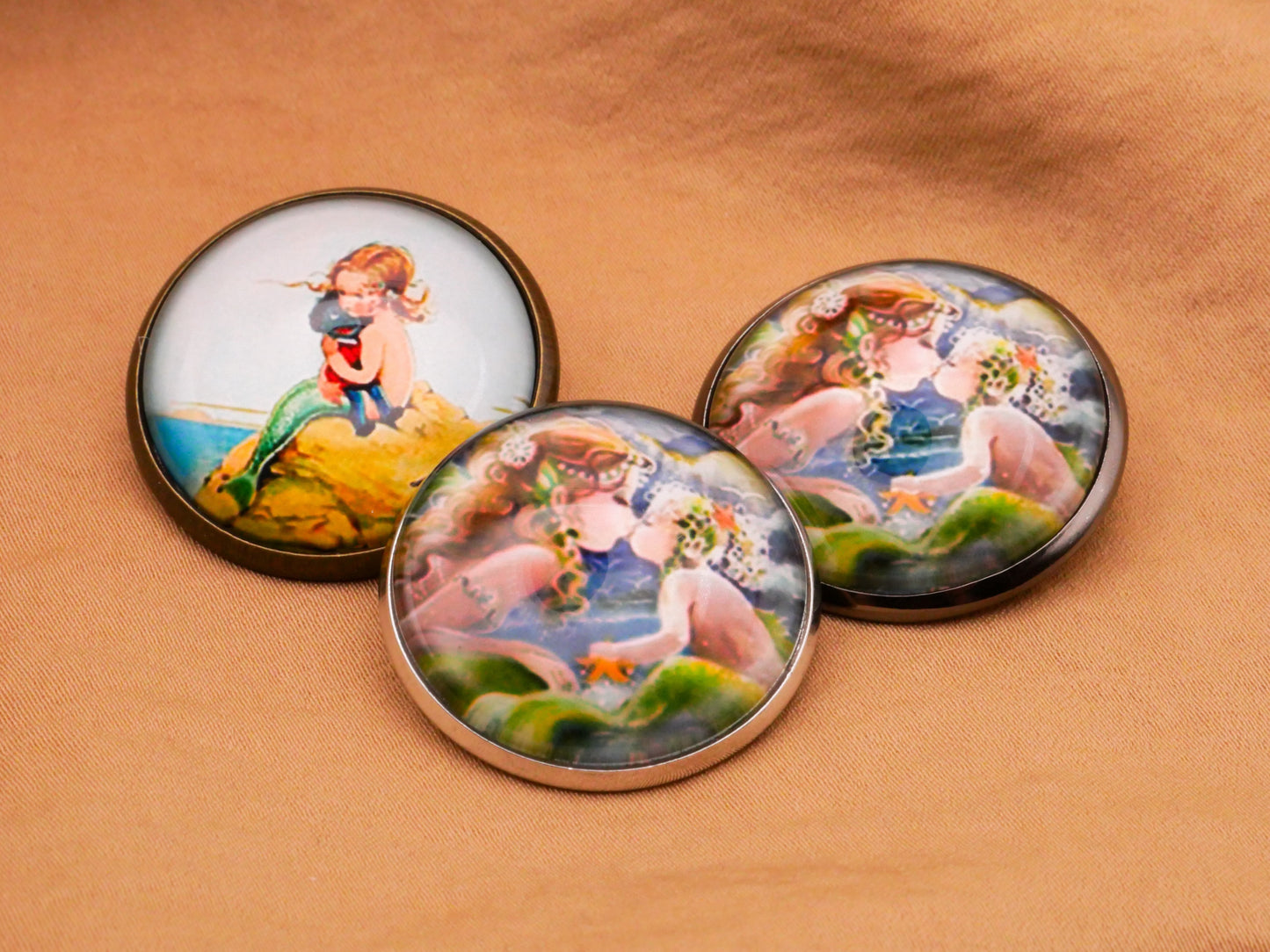 Mermaid Glass Dome Metal Button Various 27mm