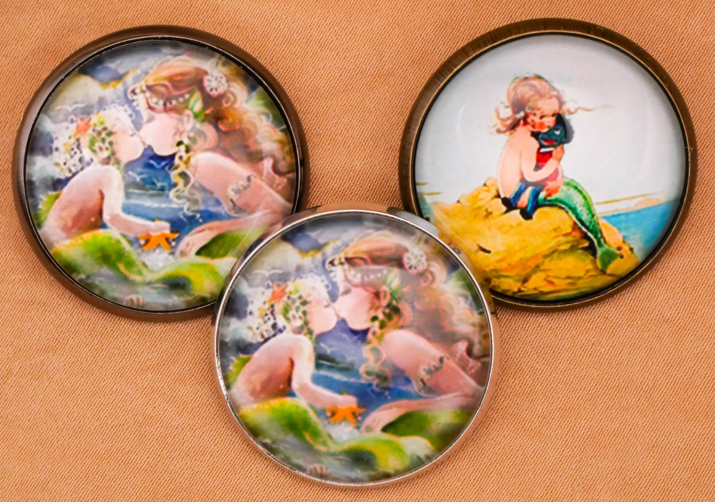 Mermaid Glass Dome Metal Button Various 27mm