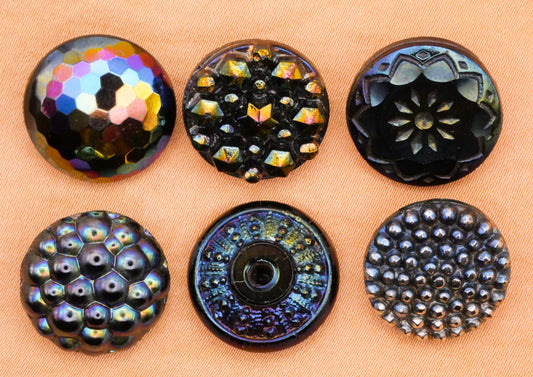 Iridescent Black Glass Sun Star Shell Bubble Vintage Button Various 17-18mm