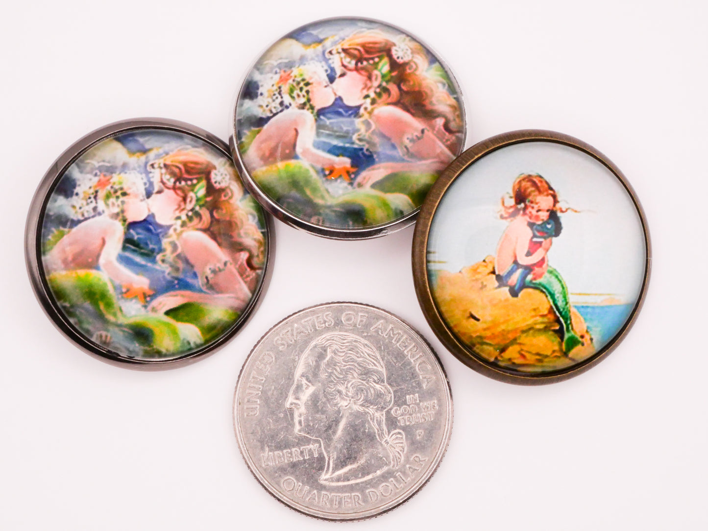 Mermaid Glass Dome Metal Button Various 27mm