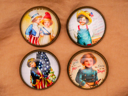 Patriotic Children Vintage Graphics 4th of July Independence Glass Metal Button Various 28mm