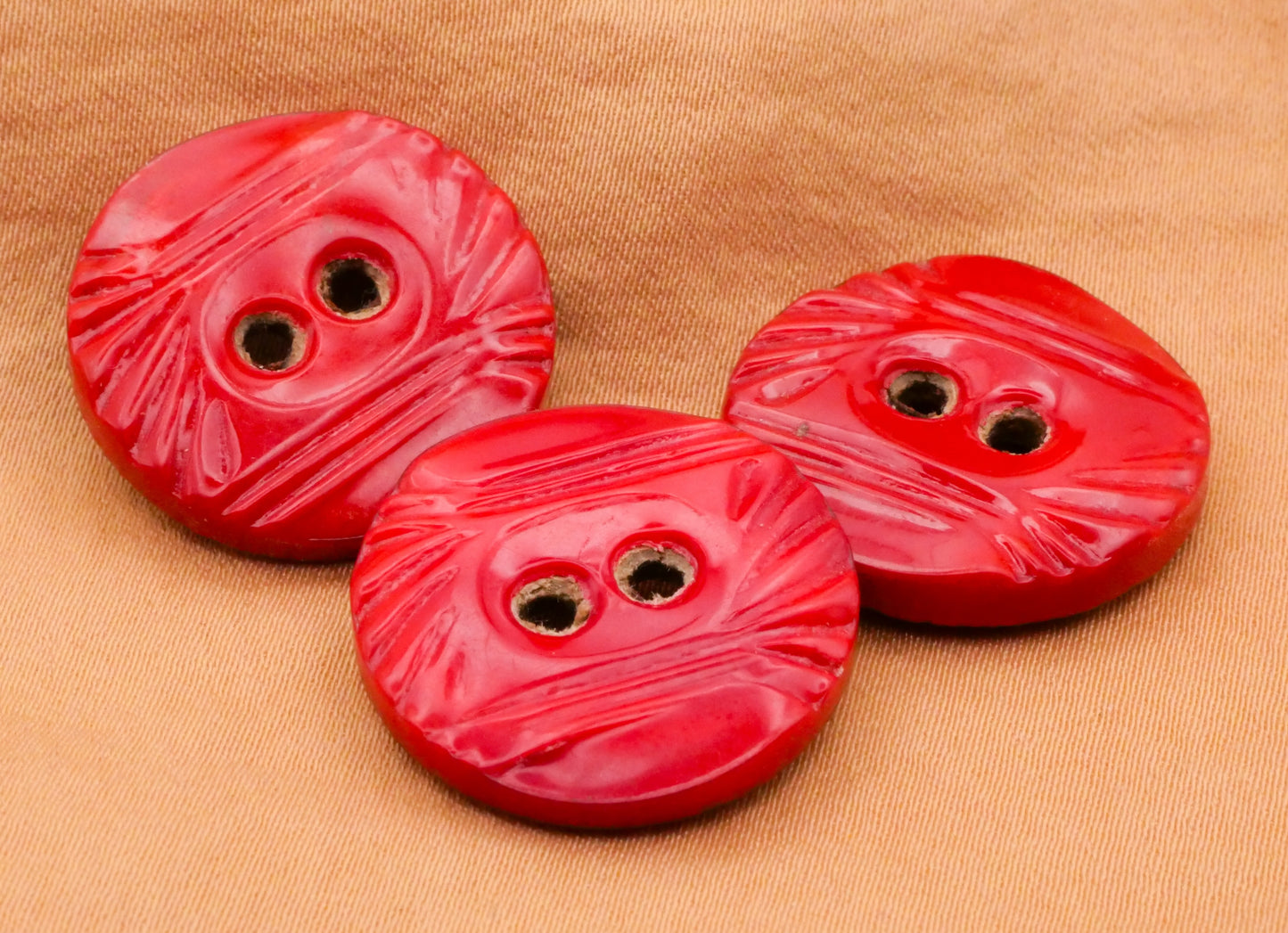 Celluloid Bright Red Tight Top Vintage Early Plastic Button 22mm