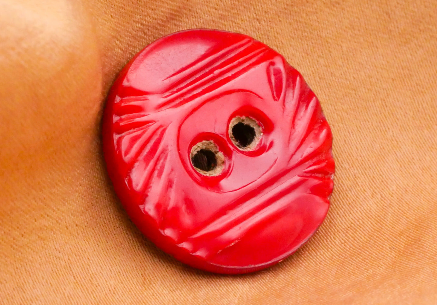 Celluloid Bright Red Tight Top Vintage Early Plastic Button 22mm