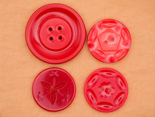 Celluloid Red Tight Top Machine Carved Vintage Early Plastic Button Various 27-38mm