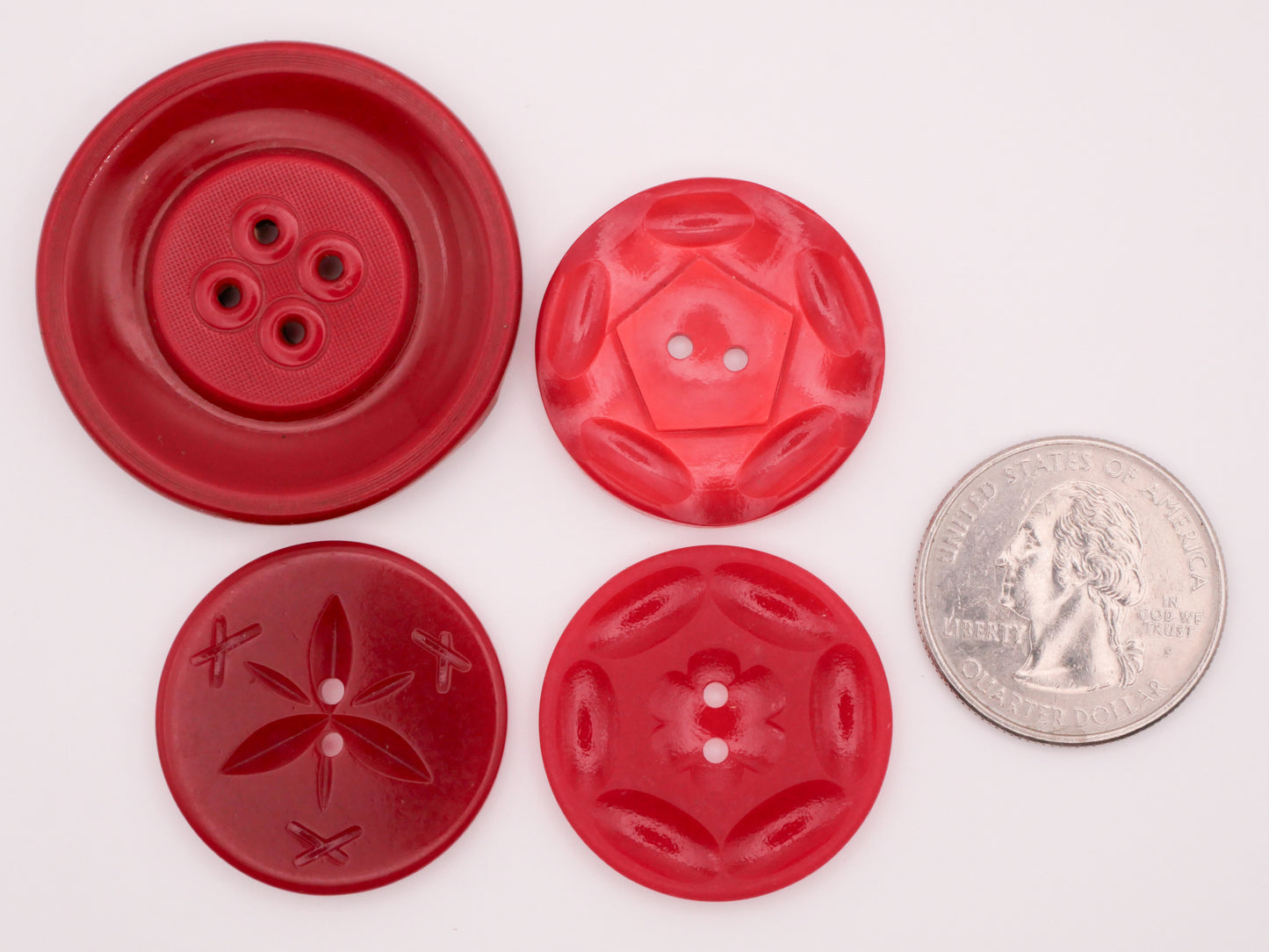 Celluloid Red Tight Top Machine Carved Vintage Early Plastic Button Various 27-38mm