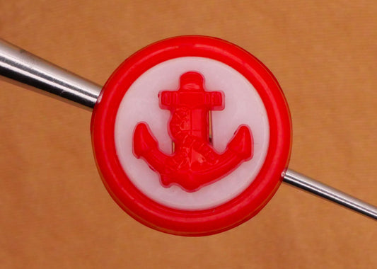 Anchor Nautical Red White Plastic Set of Ten Buttons 14mm