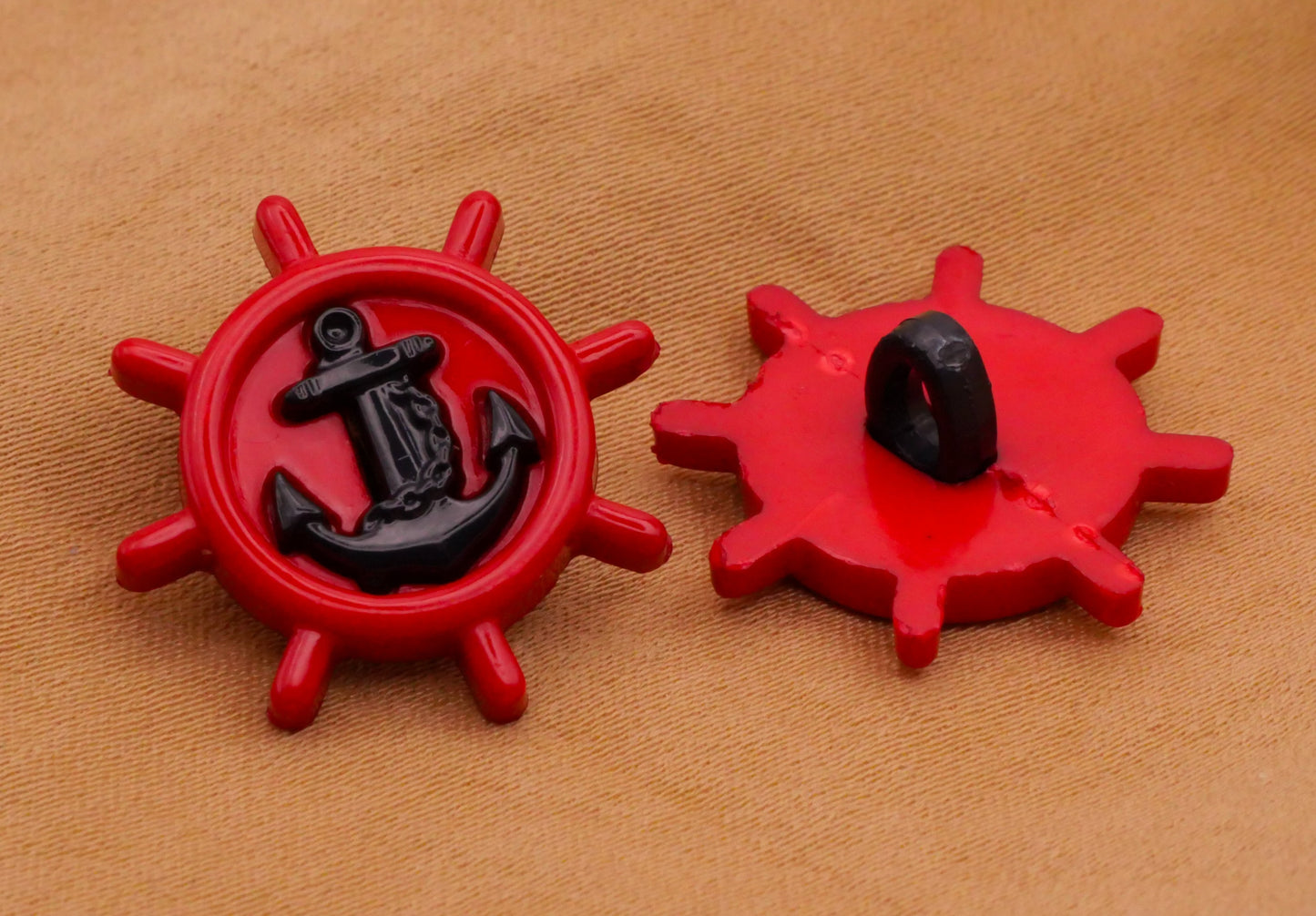 Anchor Ships Wheel Nautical Red Blue Plastic Button 20mm