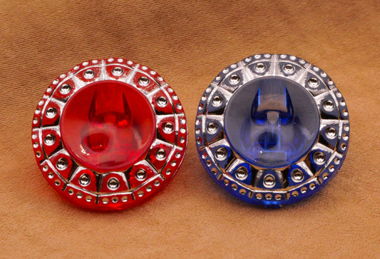 Sparkle Red Blue Transparent Plastic Set of Three Buttons Various 20mm