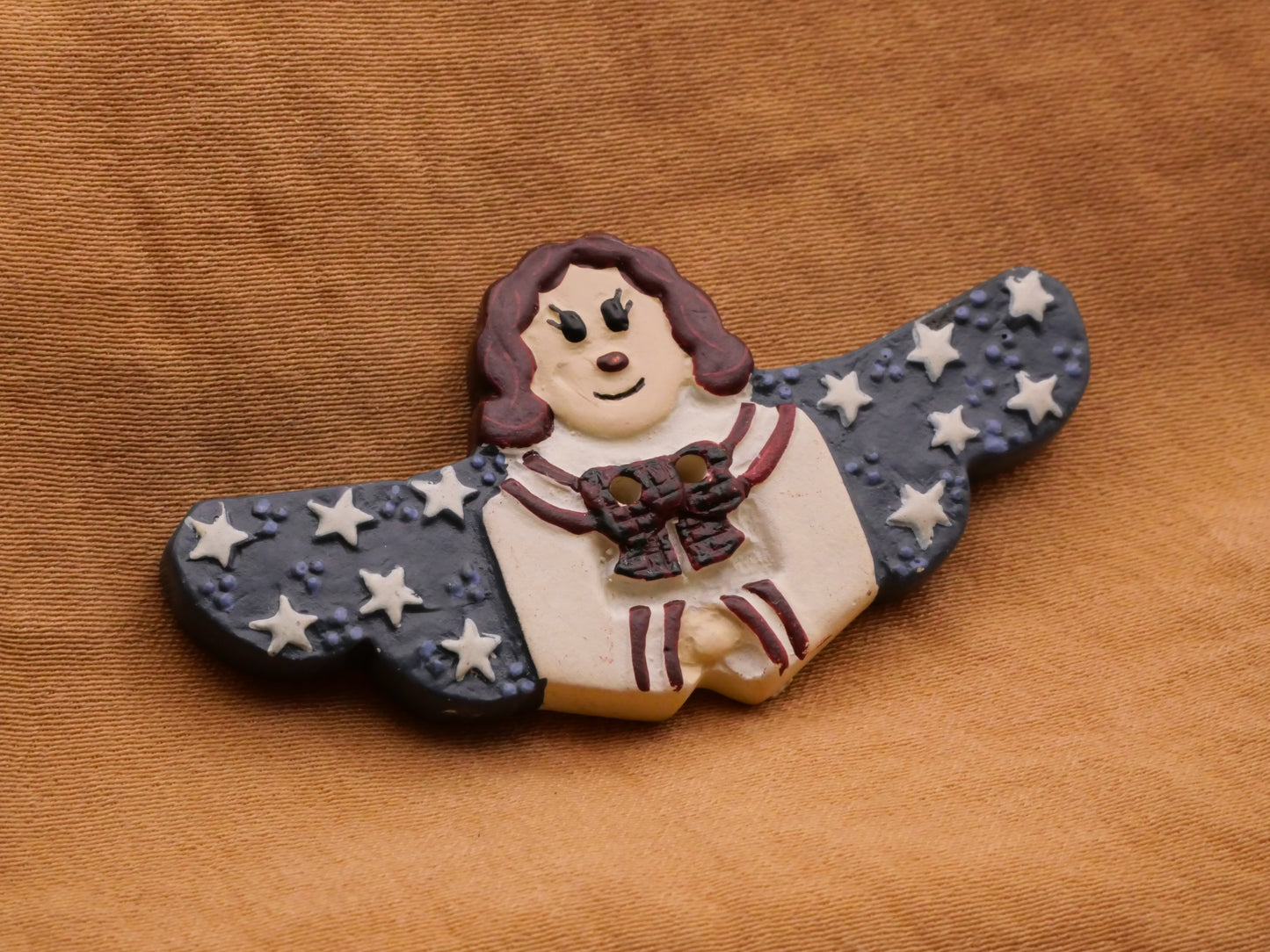 Patriotic Angel Wings Stars Art Stone Ceramic Button 25x48mm