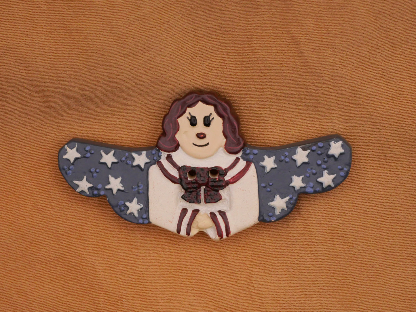 Patriotic Angel Wings Stars Art Stone Ceramic Button 25x48mm