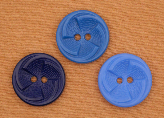 Pinwheel Fan Design Vintage Blue Plastic Button Various 19mm