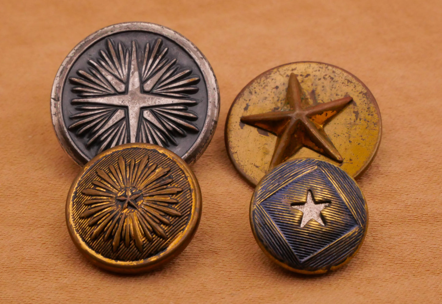 Star Starburst Antique Tinted Civil War Metal Button Various 13-19mm