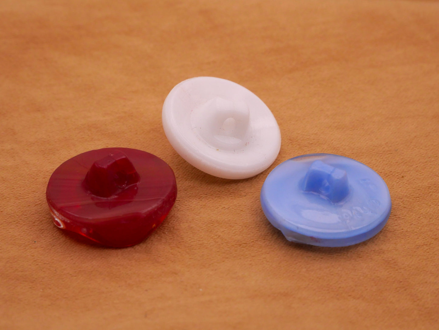 Glass Red White Blue Vintage Set of Three Buttons Various 18mm