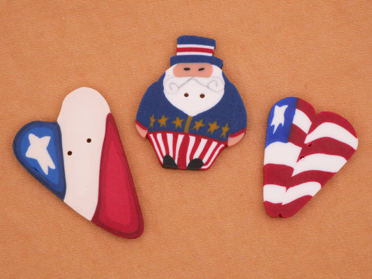 Patriotic Flag Heart Uncle Sam Polymer Clay Button Various 23-32mm