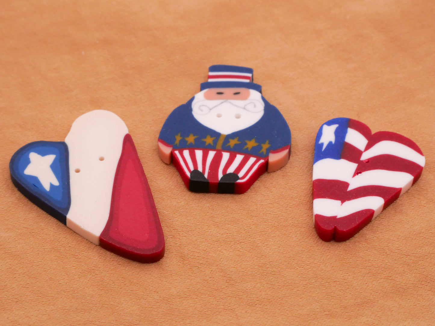 Patriotic Flag Heart Uncle Sam Polymer Clay Button Various 23-32mm