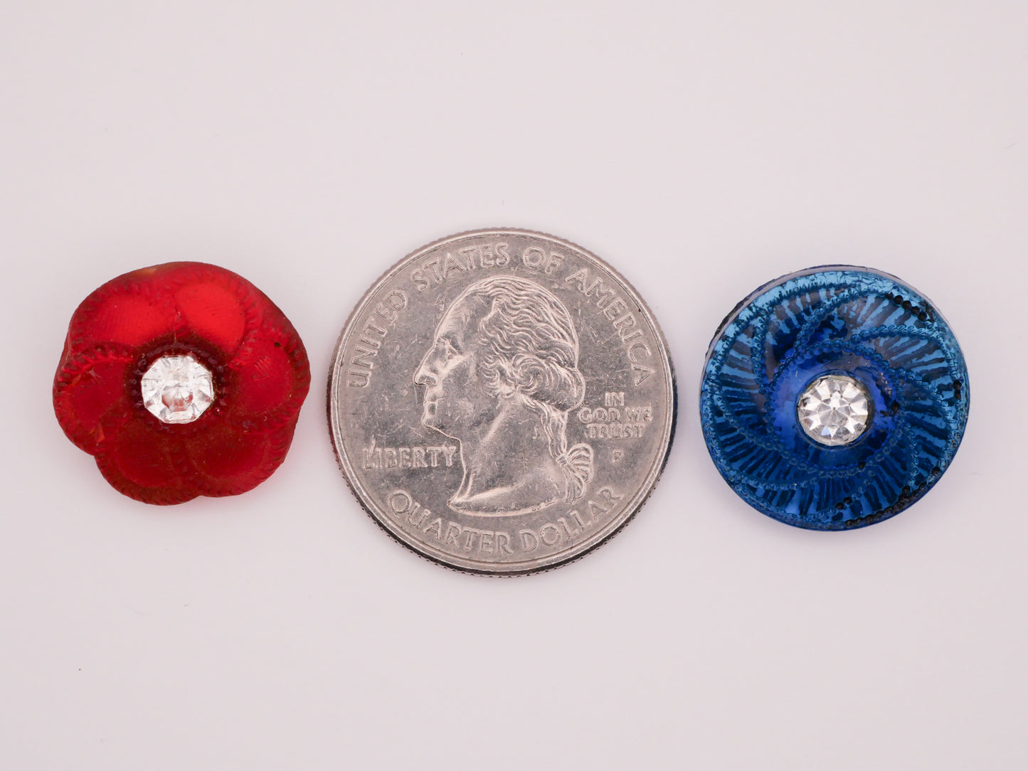 Glass Red Flower Blue Swirl Foil Back Rhinestone Vintage Button Various 18mm