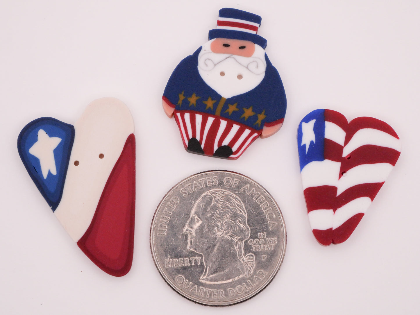 Patriotic Flag Heart Uncle Sam Polymer Clay Button Various 23-32mm