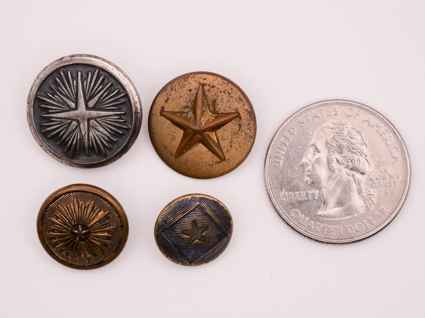 Star Starburst Antique Tinted Civil War Metal Button Various 13-19mm