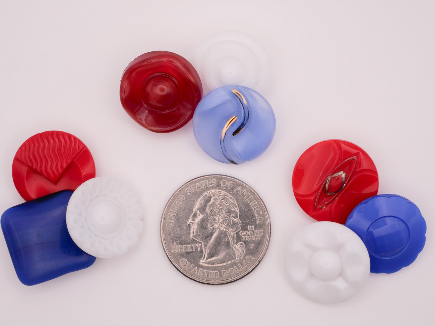 Glass Red White Blue Vintage Set of Three Buttons Various 18mm