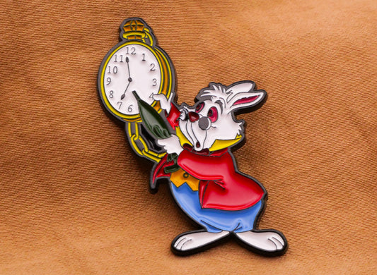 White Rabbit Watch Alice in Wonderland Enamel Metal Button 26x37mm