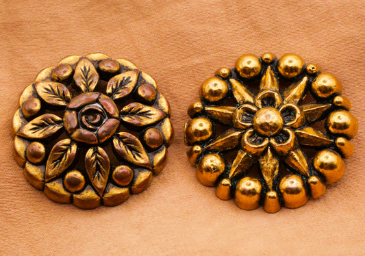 Rose Flower Sun Metallized Gold Plastic Vintage Button Various 28-30mm