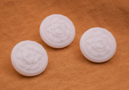 Rose White Glass Vintage Set of Three Buttons 14mm