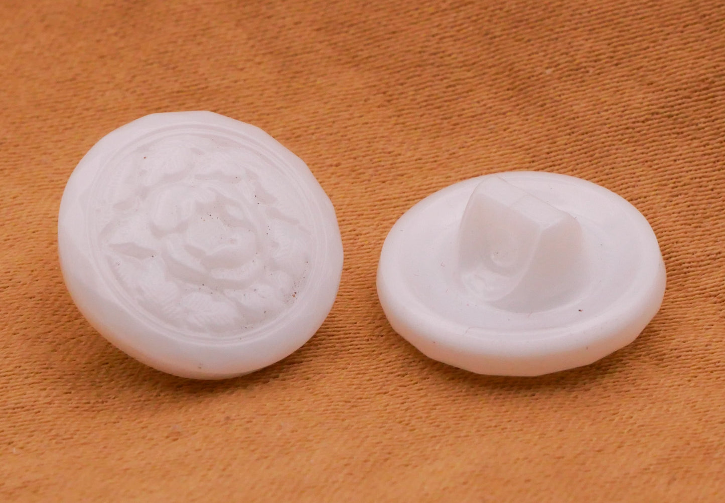 Rose White Glass Vintage Set of Three Buttons 14mm