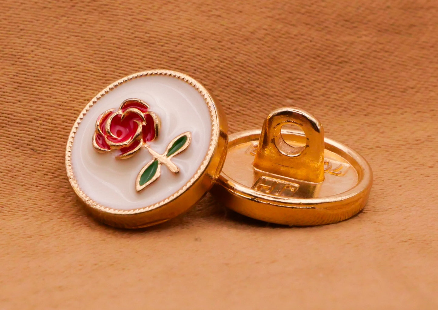 Rose Red Yellow White Enamel Gold Metal Pair of Buttons Various 12mm