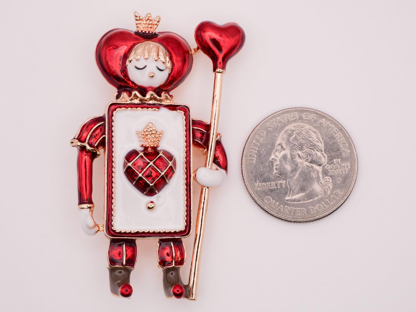 Card Soldier Queen of Hearts Enamel Metal Brooch Pin 36x59mm