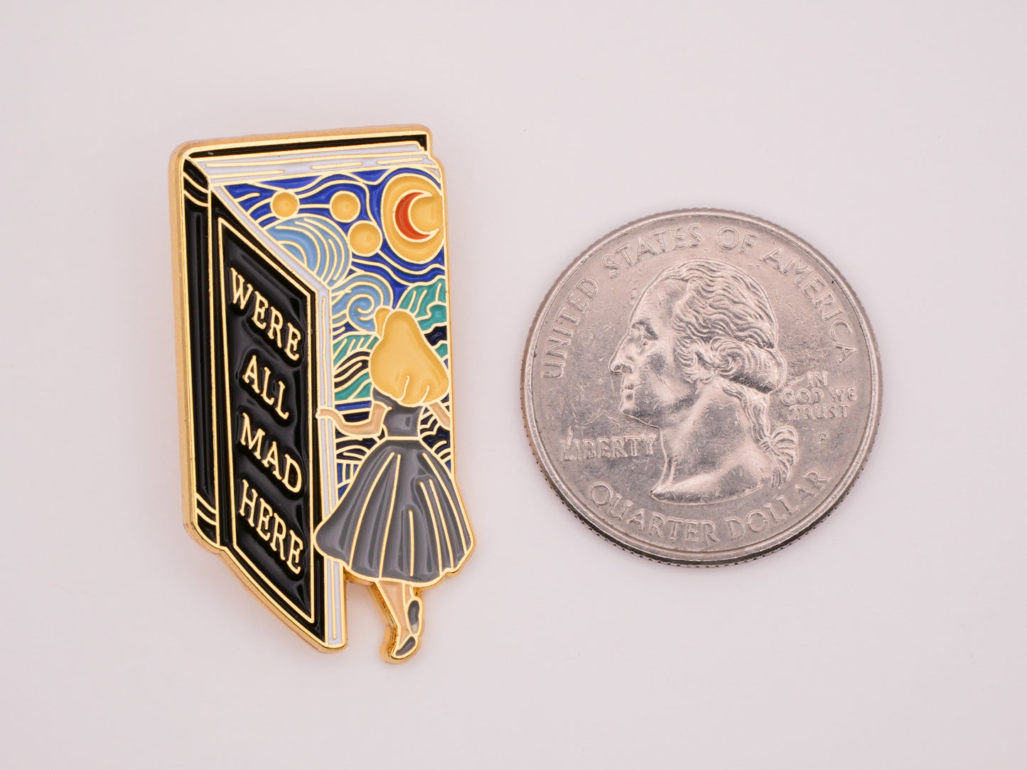 We're All Mad Here Alice In Wonderland Book Enamel Metal Button 20x36mm