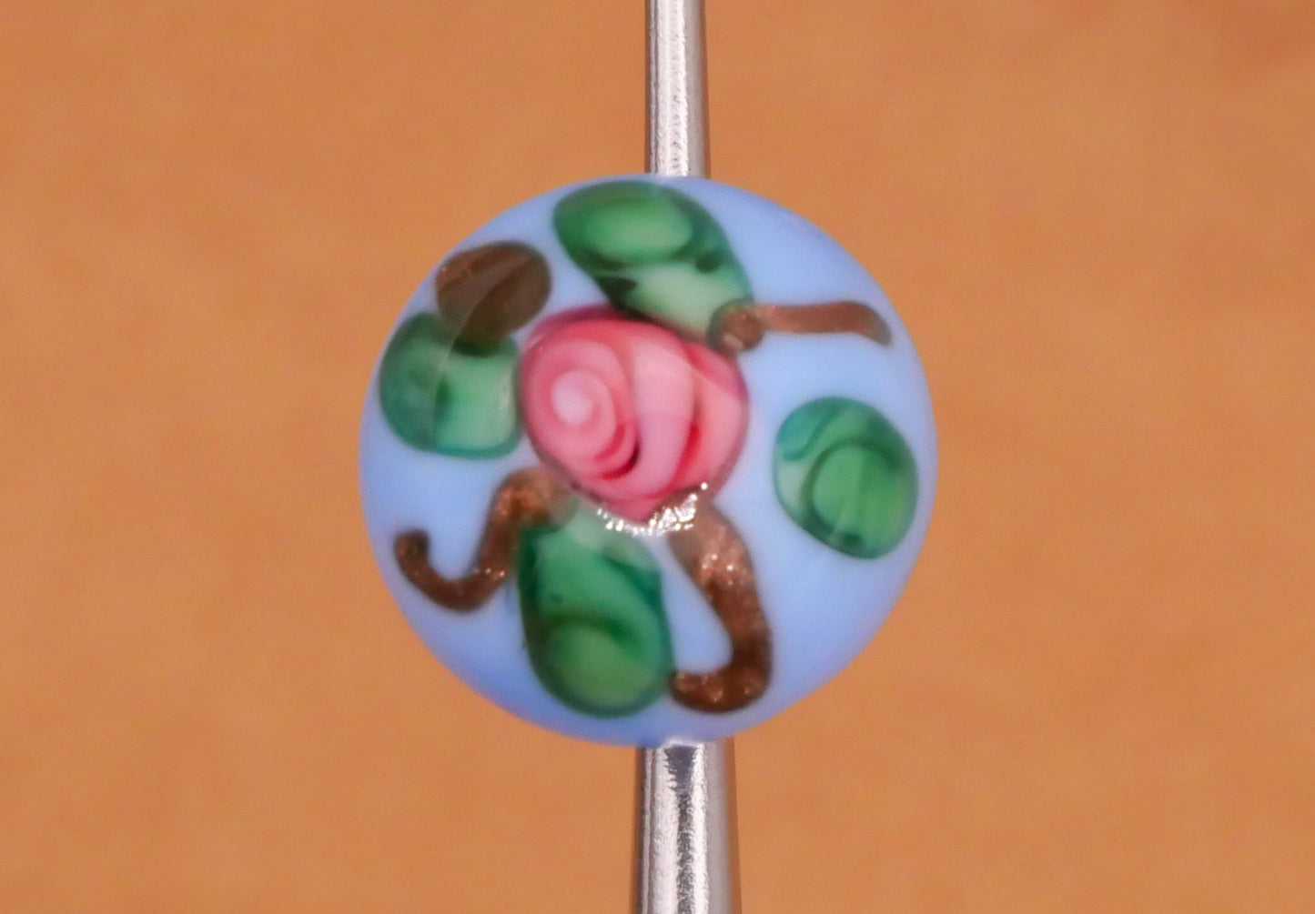 Rose Bud Aqua Blue White Lampwork Glass Button 9-10mm