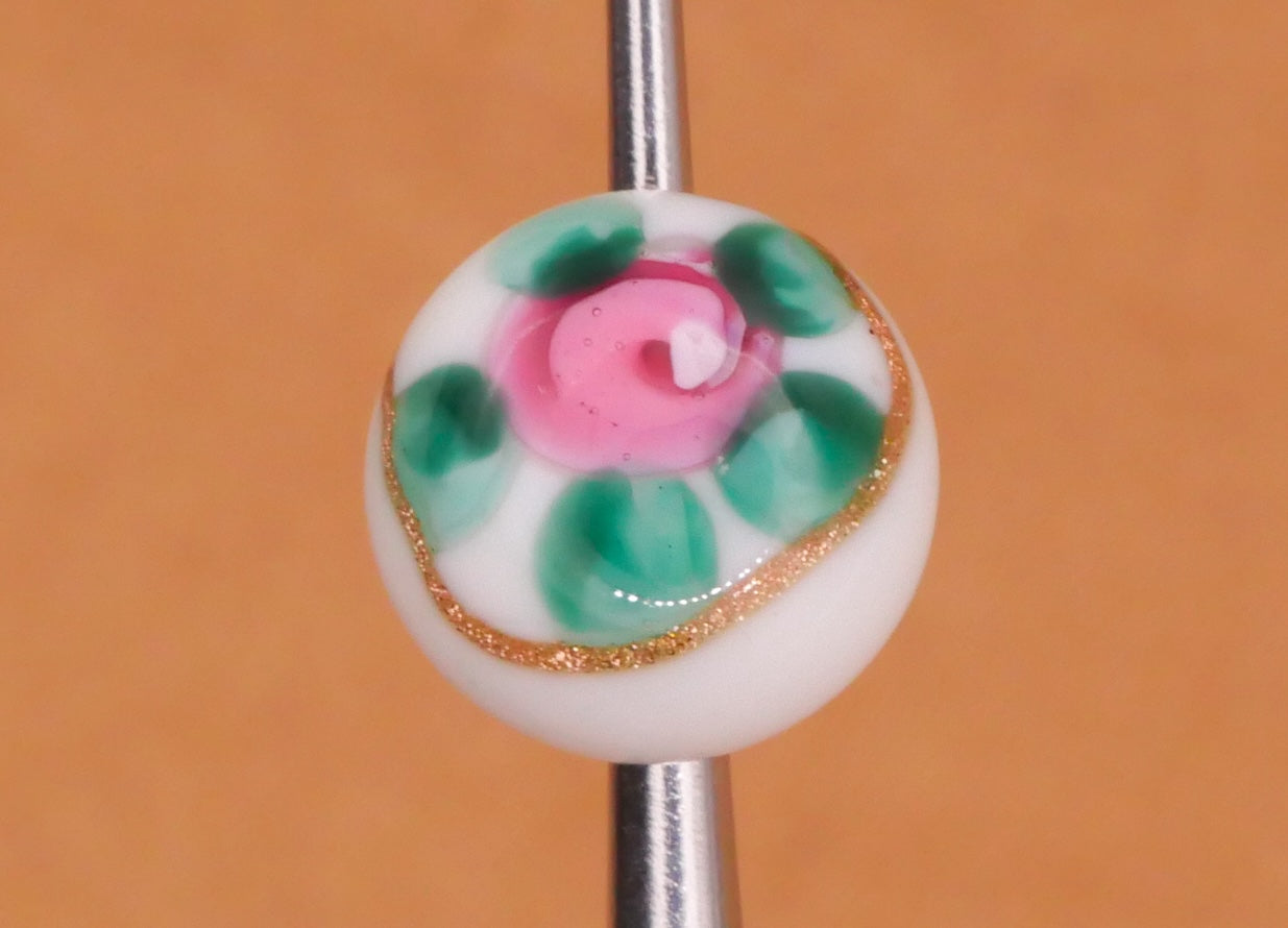 Rose Bud Aqua Blue White Lampwork Glass Button 9-10mm