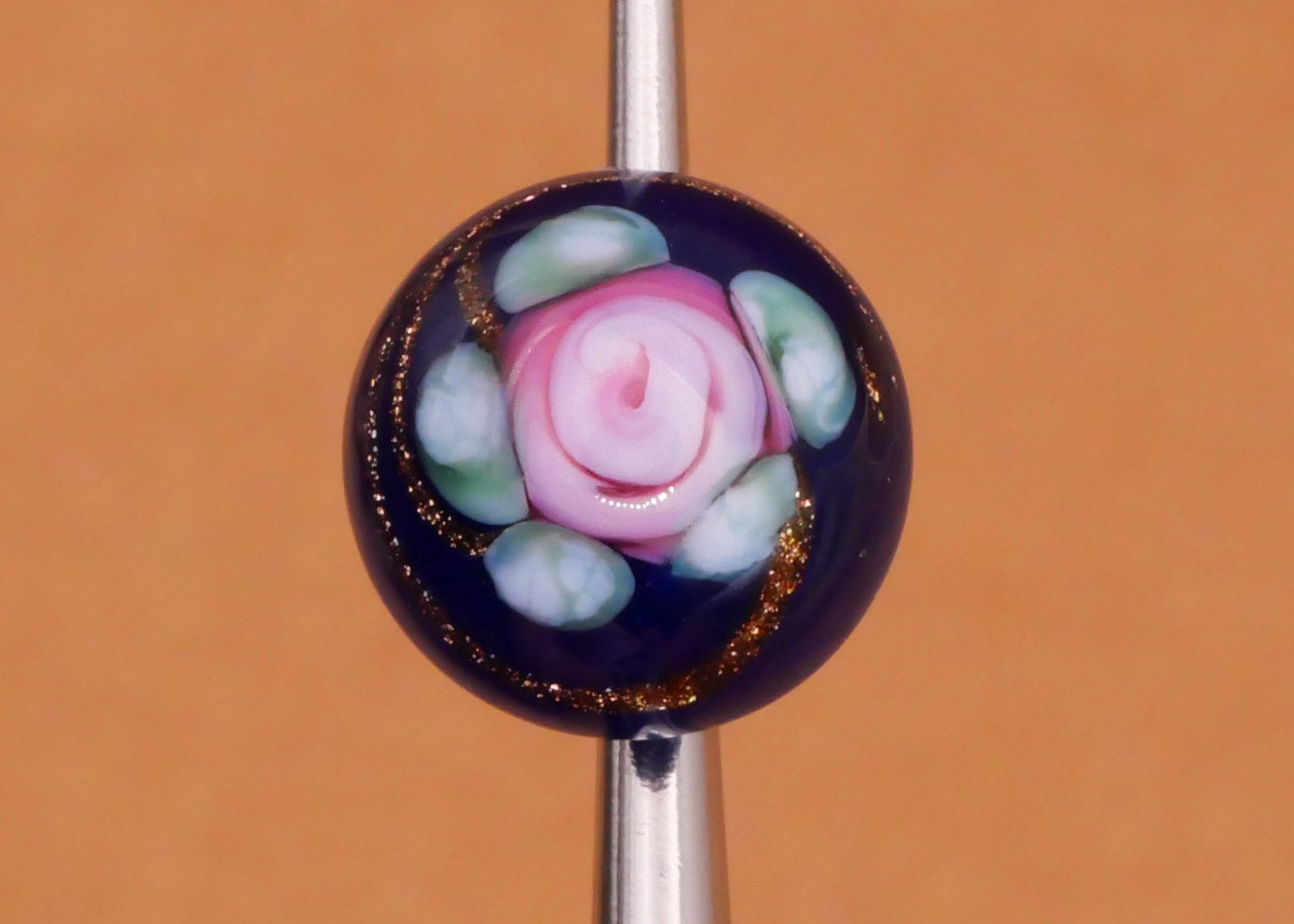 Rose Bud Aqua Blue White Lampwork Glass Button 9-10mm