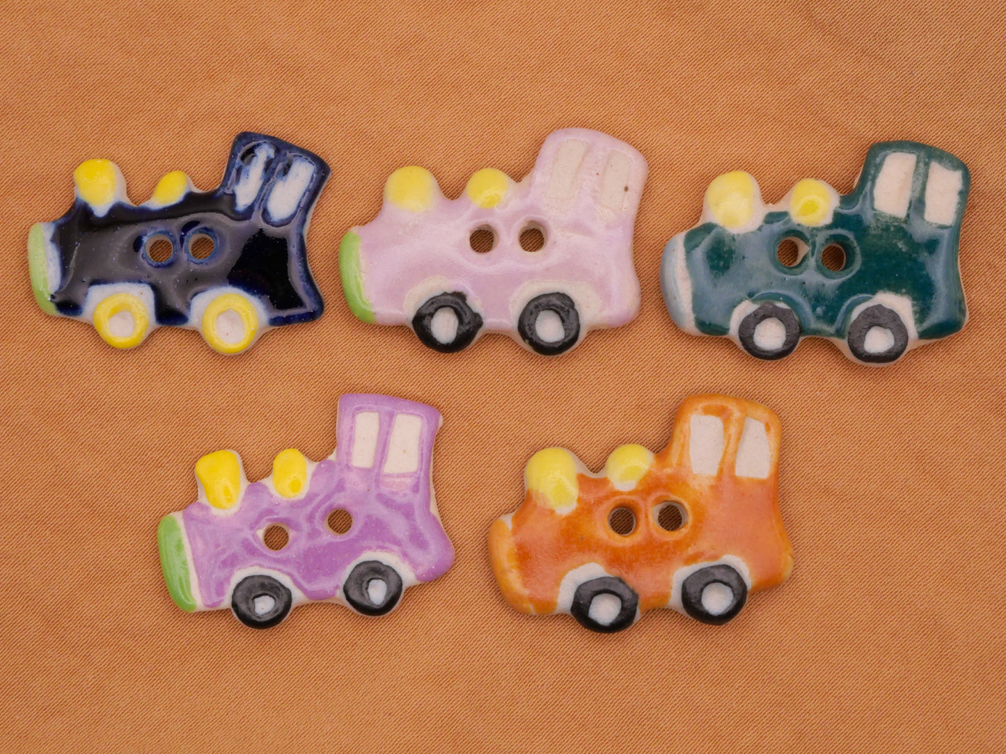 Train Engine Vehicle Ceramic Hand-Painted Button Various 20x28mm