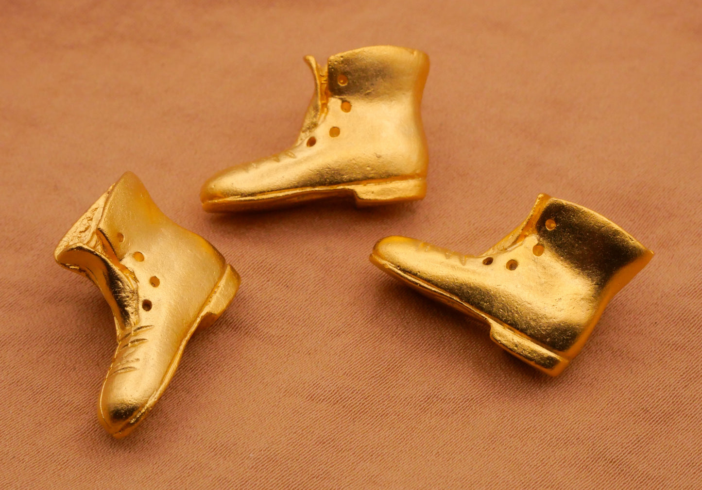 Shoe Boot Unlaced Gold Metal Vintage Button 15x22mm