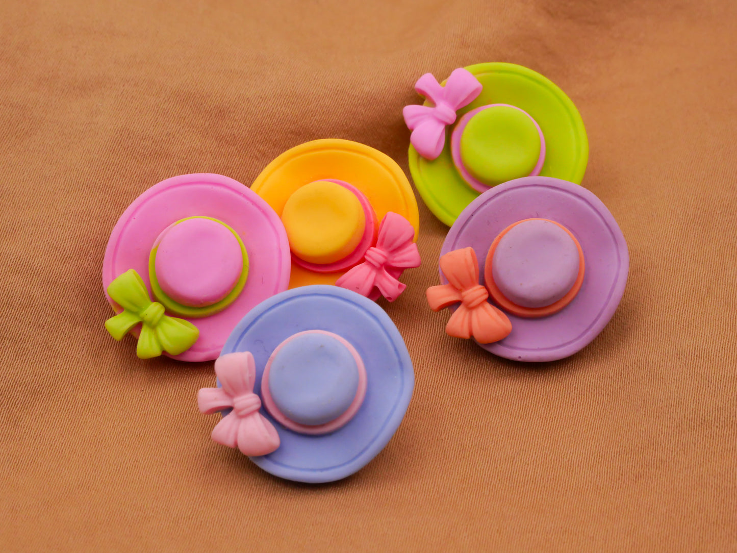 Hat Bonnet Bow Colorful Kids Set of Five Buttons 20x22mm