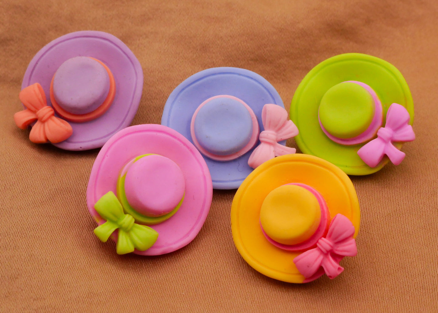 Hat Bonnet Bow Colorful Kids Set of Five Buttons 20x22mm