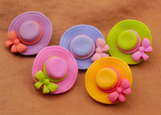 Hat Bonnet Bow Colorful Kids Set of Five Buttons 20x22mm