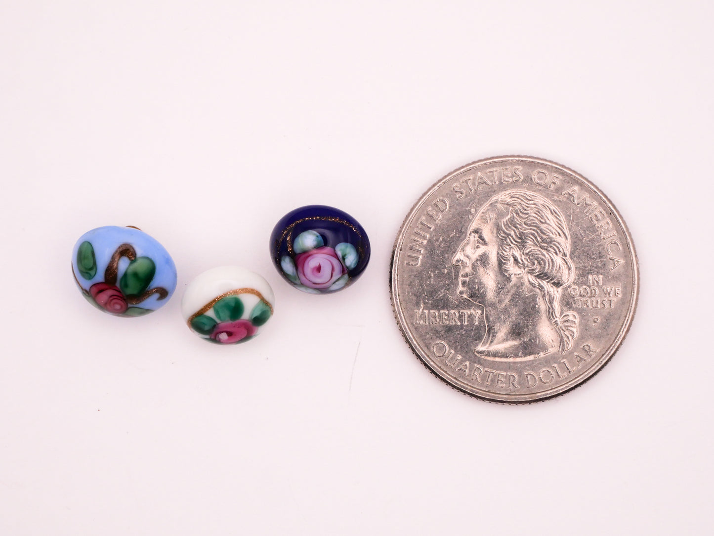 Rose Bud Aqua Blue White Lampwork Glass Button 9-10mm