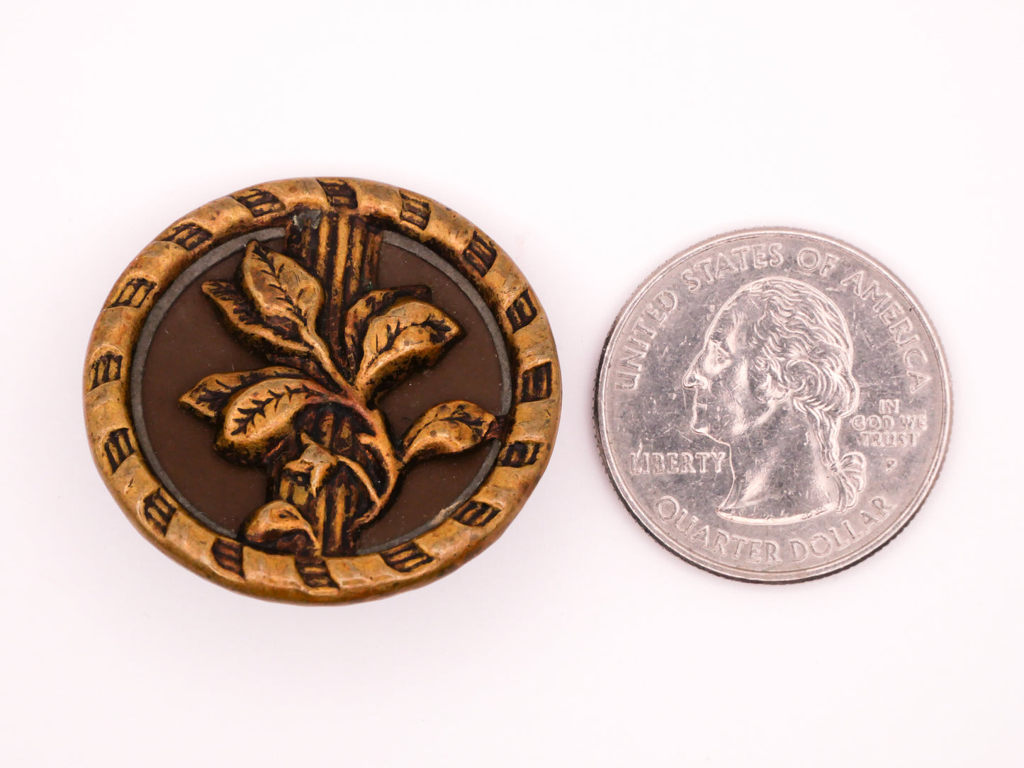 Vining Leaves Plant Brass Metal Victorian Antique Button 31mm