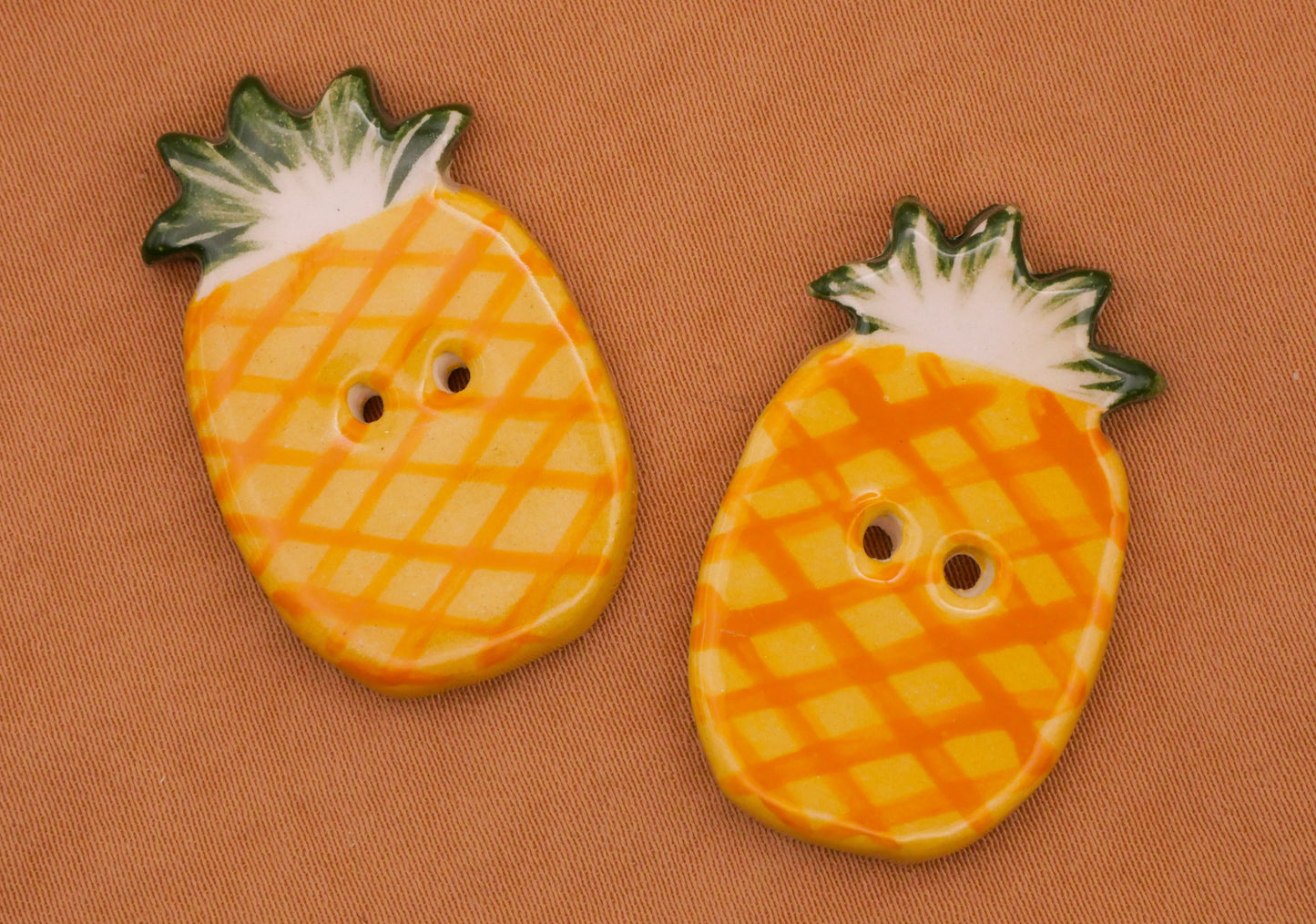 Pineapple Hand-Painted Ceramic Sew-Thru Button 20x31mm