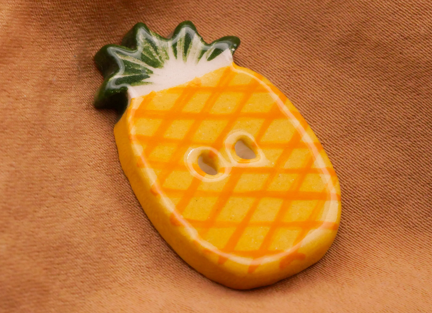 Pineapple Hand-Painted Ceramic Sew-Thru Button 20x31mm