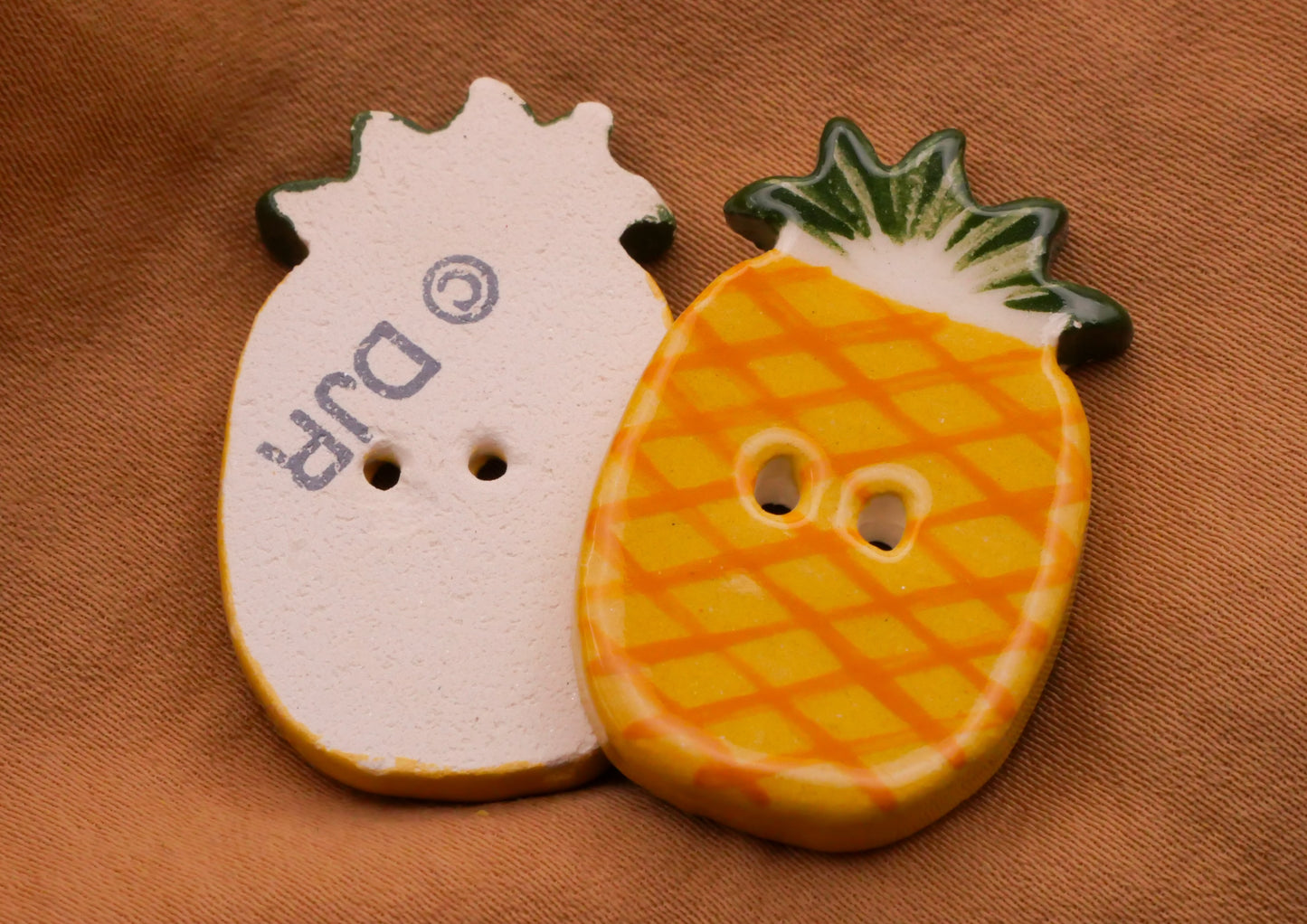 Pineapple Hand-Painted Ceramic Sew-Thru Button 20x31mm