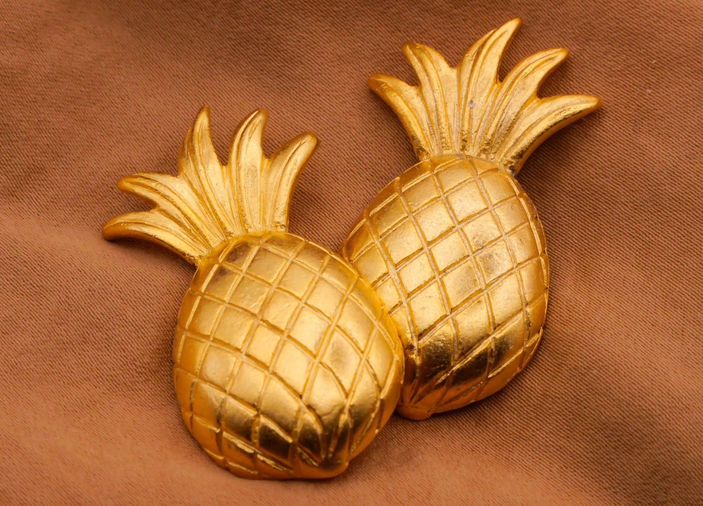 Pineapple Fruit Gold Metal Vintage Large Button 21x39mm