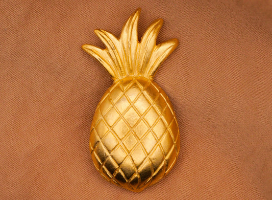 Pineapple Fruit Gold Metal Vintage Large Button 21x39mm