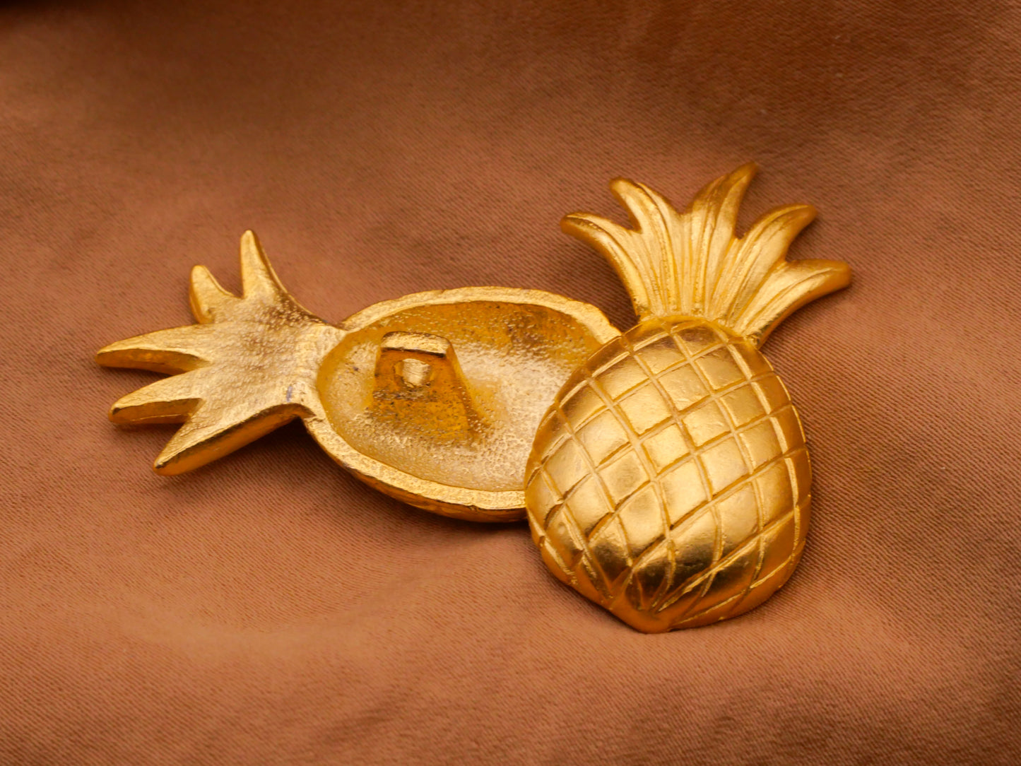 Pineapple Fruit Gold Metal Vintage Large Button 21x39mm