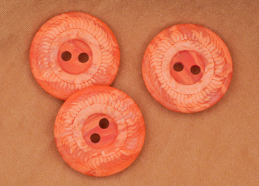 Sun Marbled Coral Salmon Vintage Sew-Thru Button 18mm