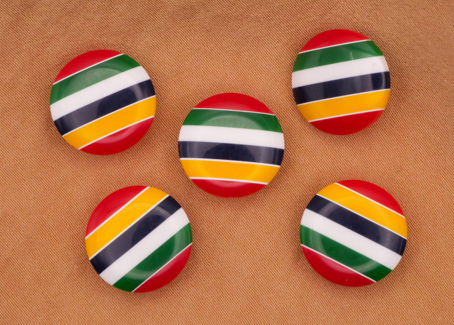 Nautical Stripes Red Green Blue Yellow Plastic Set of Five Buttons 14mm